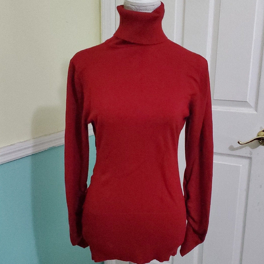 The Limited Cranberry Turtleneck Ruched Long Sleeve Office Fitted Sweater Lg